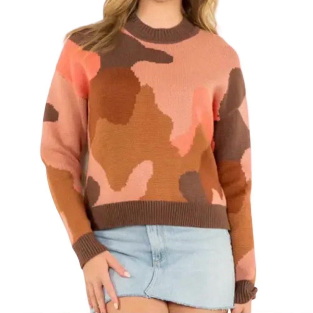 Anthropologie THML Blush/Brown Camo Sweater | XL | Ultra Soft